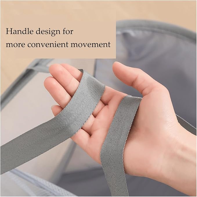 Mesh Laundry Hamper Basket, Sturdy 3 Compartments Laundry Basket, Foldable Pop up Laundry Hamper with Side Pocket for Laundry Room, Bathroom, Kids Room, College Dorm or Travel, Beige