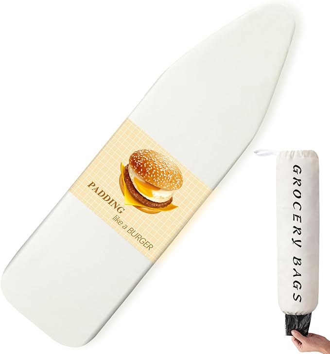 BNDX Ironing Board Cover, 15" x 54" Standard Size Thick Padding with 2" Elastic, Stain Resistant & Durable Scorch, 2 Click Buckles for Smooth Iron Beige Natural Twill(Bonus Plastic Bag Holder)