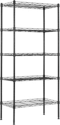 5-Tier Heavy Duty Metal Storage Shelves, NSF Certified Adjustable Wire Shelving Unit with Leveling Feet, 750 LBS Capacity Metal Rack for Garage, Kitchen, Pantry,Office,Black, 21.5"L x 11.6"W x 47.6"H
