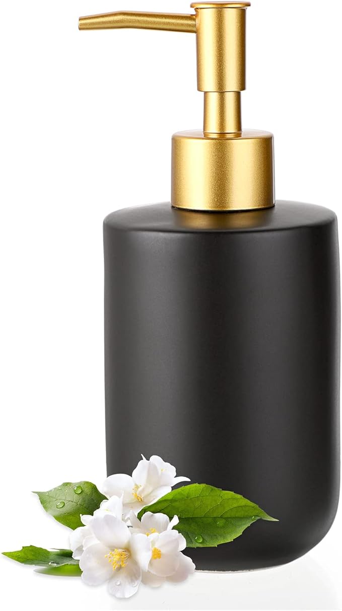 Sumnacon Soap Dispenser Bathroom Ceramic Hand Soap Dispenser with Pump, Elegant Dish Soap Dispensers for Kitchen Decorative Black Hand Dispenser for Kichen Sink Bathroom Countertop