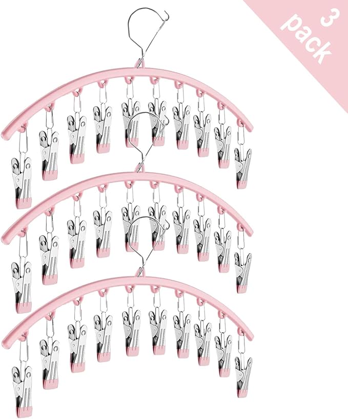 3Pack Legging Organizer for Closet,Upgrade Skirt Pants Hangers with Clips, Metal Yoga Pants Hangers 10 Clips,Hangers Space Saving Closet Organizers Rubber Coated Organizers Leggings Hanger(Pink)