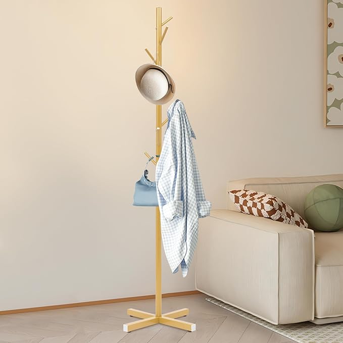 Coat Rack, Iron Coat Tree with 7 Hooks, Free Standing Coat Standing Tree for Hats, Coats, Scarves, Handbags for Entryway, Hallway, Bedroom, Office