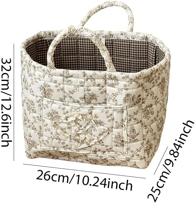 Quilted Laundry Basket Floral Storage Basket Cute Fabric Laundry Baskets Large Boho Foldable Nursery Hamper (Floral08)