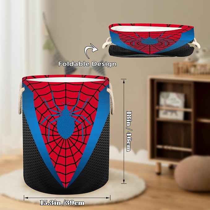 Laundry Hamper - Red Spider Web 58L Collapsible Waterproof Large Tall Nursery Storage Baskets Bin for Kids Toys, Clothes, Bathroom, Boys Bedroom Comic Hero Decor, Gift Basket