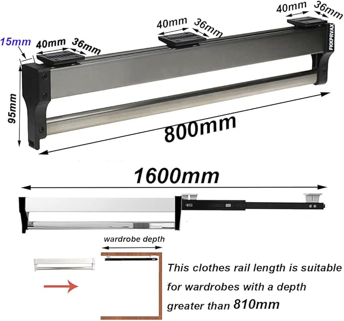 Closet Clothes Hanger Rail,Pull-Out Closet Rod 30-60cm,Wardrobe Clothing Rail,Closet Organizer Rack for Pants and Coat (800mm/31.5inch)