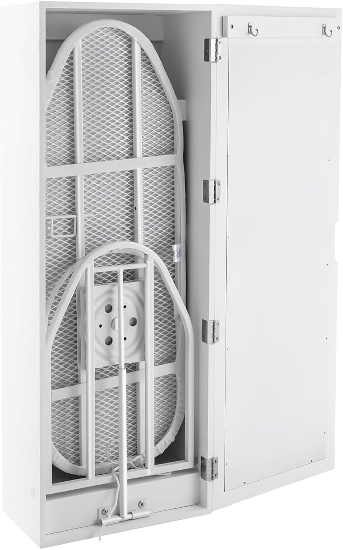 Wall Mounted Ironing Board Cabinet with Mirror, Built-in Swivel Ironing Board Foldable with Storage for Home Apartment Small Spaces (Style3 Rotatable)