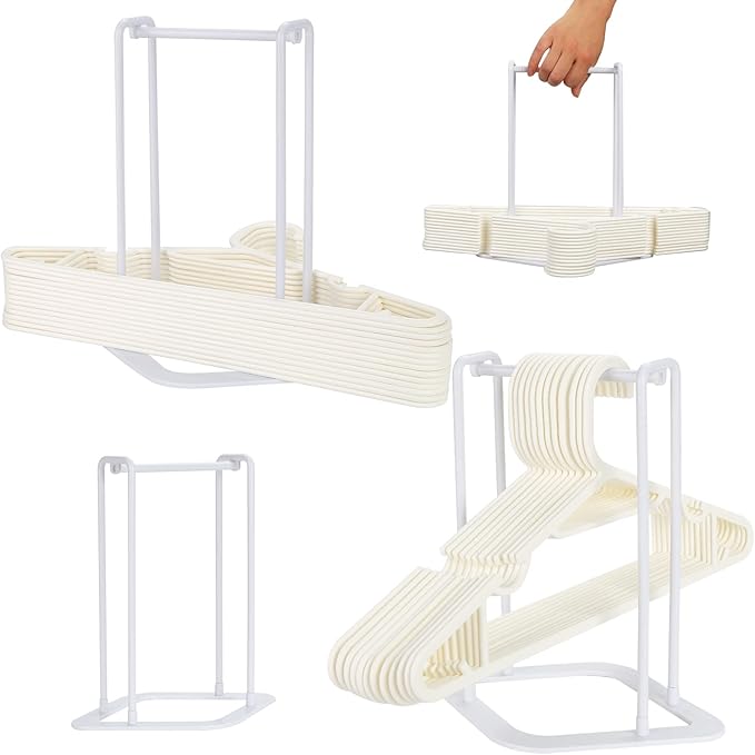 Hanger Stacker Holder Stand, White Plastic Hangers Rack Storage for Closet and Laundry Room Organization