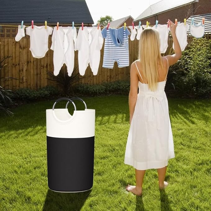 2 Pack 90L Laundry Hamper Large Collapsible Laundry Baskets Bin with Soft Aluminum Handle，Tall Freestanding Foldable Dirty Clothes Hamper Black for Laundry Room Bedroom College Dorm Bathroom（Black）