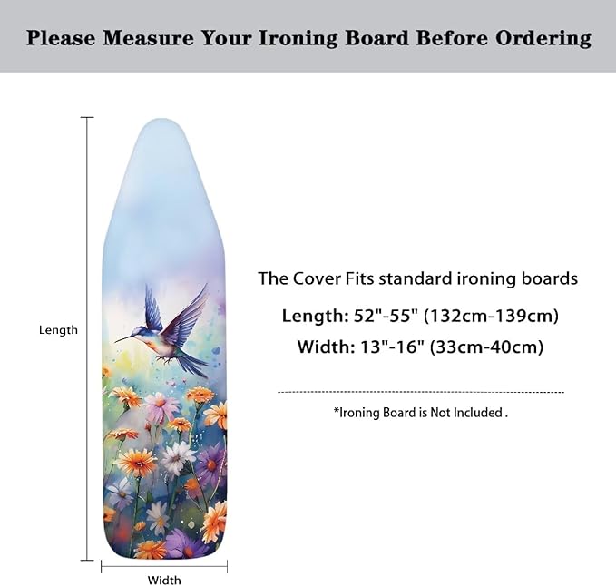Floral Bird Ironing Board Pad,Extra Thick Heavy Duty Padded for Standard Boards,Non Stick,Scorch and Stain Resistant Home Ironing Board Accessory