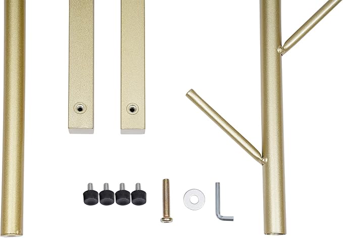 Metal Coat Rack Stand 7 Hooks Free Standing Coat Rack Tree-Shaped Coat Rack Hat Hanger Entryway Organizer for Clothes, Hats, Bags (Gold)