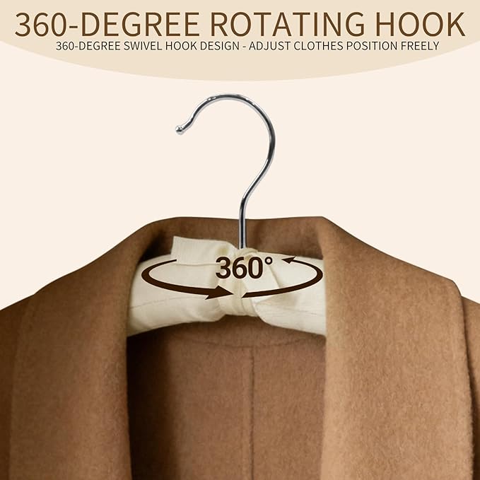 10 Pack Anti Slip Padded Hangers, 17 Inch Beige Cushioned Hangers with Sponge Shoulder Pads for Coat, Sweater and Wedding Dress