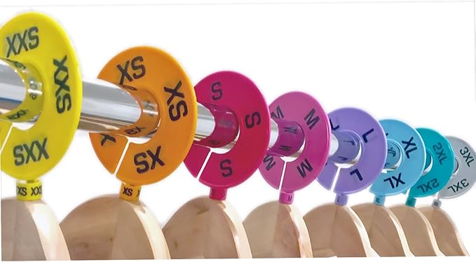 Set of Colored Clothing Round Rack Size Dividers (XXS - 3XL) Various Quantities Available (40)