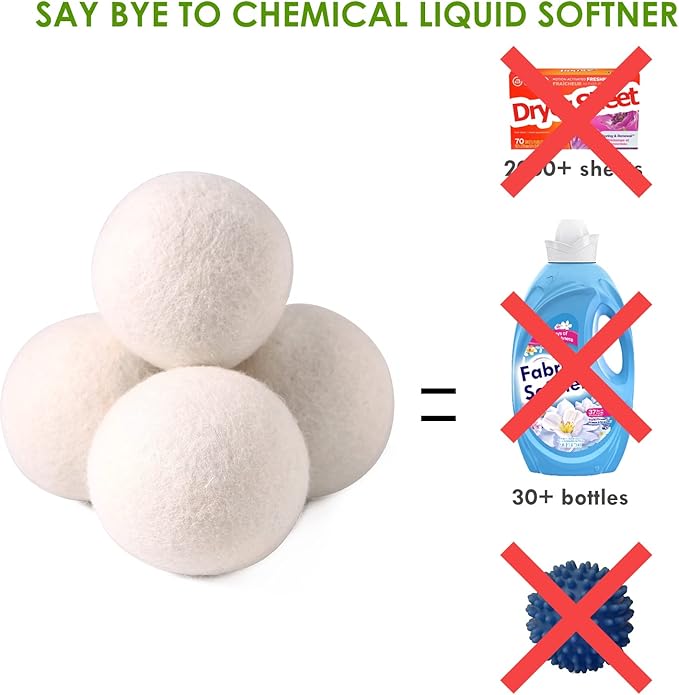Wool Dryer Balls Organic 6 Pack XL,Handmade Dryer Balls,100% New Zealand Wool Natural Fabric Softener,Reusable 1000 Loads,Shorten Drying Time & Reduces Wrinkles