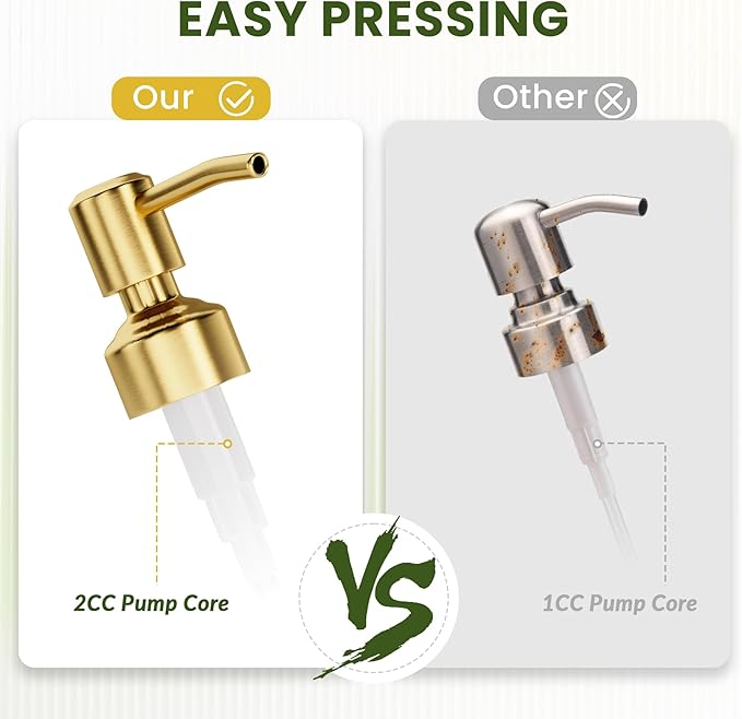 AmazerBath Soap Dispenser, 2 Pack Green Glass Soap Dispenser with Pump Stainless Steel, 14.2OZ Luxury Gold Hand Soap Bottles Bathroom Kitchen