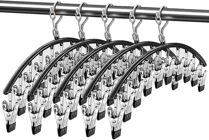 Legging Organizer for Closet,Upgrade Skirt Pants Hangers with Clips, Metal Yoga Pants Hangers 5 Pack w/10 Clips,Hangers Space Saving Closet Organizers w/Rubber Coated Closet Organizers(Black)