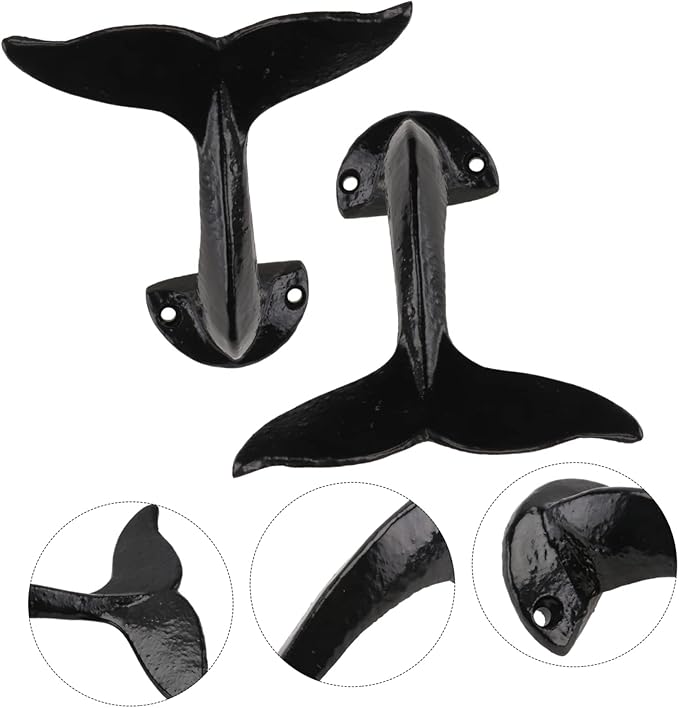 2pcs Whale Tail Wall Hooks Creative Decorative Storage Hook for Indoor Use for Clothes Bags and Sundries Compact Iron Wall-Mounted Hanger for Bedroom Bathroom Living Room
