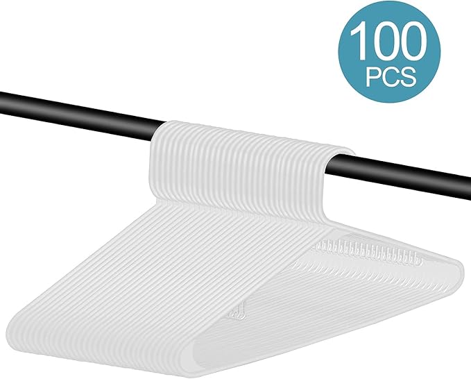ZENY 100-Pack White Plastic Hangers for Clothes Space Saving Clothing Hangers, Long Lasting Clothes Hangers