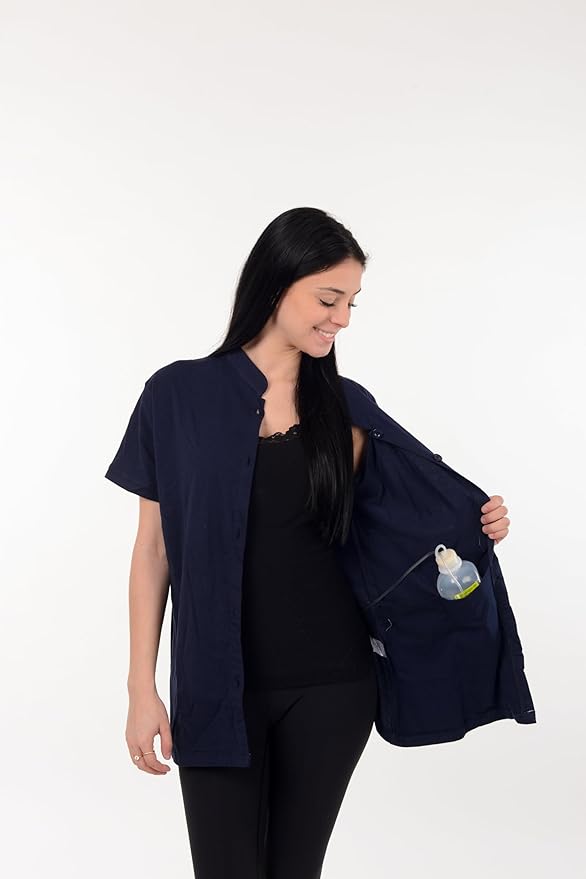 USBD Post Mastectomy Shirt with Drain Pockets Band Collar Post Op Recovery Tops