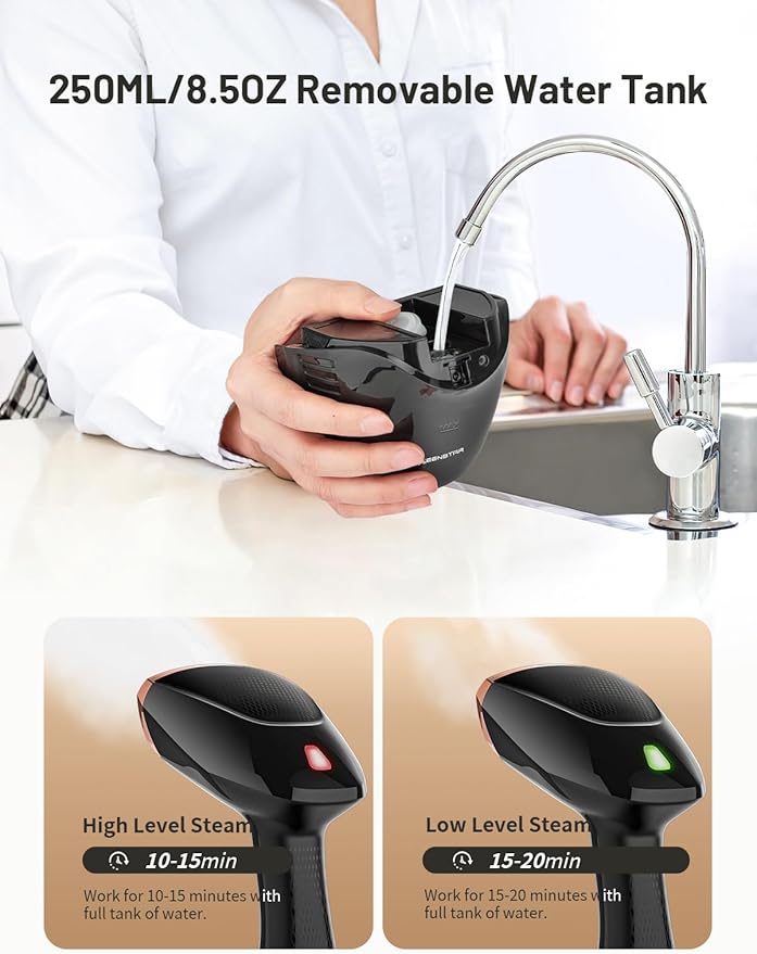KEENSTAR Steamer for Clothes, Portable Handheld Garment Steamer, 1500W 2 in 1 Fabric Wrinkles Remover, 30-Second Fast Heat-up, 250ml Detachable Water Tank, Steam Iron for Home and Dorm (120V Only)