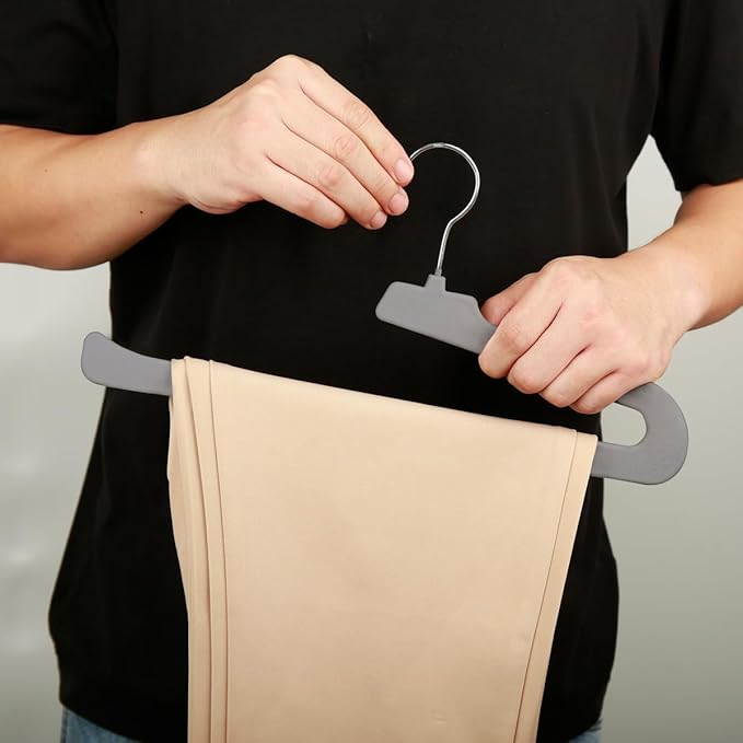 Velvet Pant Hangers Open End, 8 Pack Non Slip Non Crease Felt Slack/Jeans Trouser Hangers,Slim & Sleek Heavy Duty Space Saving Closet Hanger with 360° Swivel Hook (Gray)