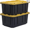 BLACK & YELLOW, 17-Gallon Heavy Duty Storage Bins with Lids, Stackable Plastic Storage Bins with Weather-Resistant Design, Home Organization, 2 Pack (12.5H x 18W x 26.9D)