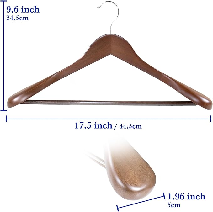 Wooden Hangers with Wide Shoulder Design,Suit Hangers with Non Slip Pants Bar, Smooth Finish for Heavy Clothes,Sweater Coat Hanger for Closet (Mahogany,6 Pack)