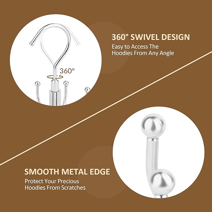 ZEDODIER Hoodie Hangers, 2 Pack Rotatable Hoodie Organzier for Closet, Max 16 Storage Capacity Hoodies Holder, Metal Space Saving Closet Organizers and Storage, Silver