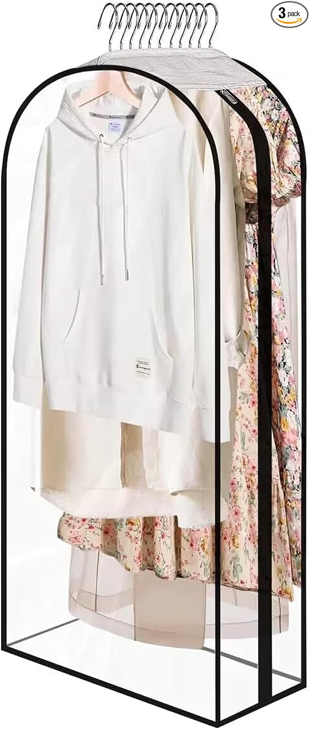 All Clear Garment Bags with Zipper for Hanging Clothes, 10" Gusseted Plastic Clothes Storage Suit Cover for Coat, Shirt, Dress, Fur, 60" Suit Bags for Open Closet (1Pcs 60 inch)