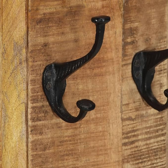 vidaXL Coat Racks Freestanding Solid Mango Wood with Wrought Iron Hooks - Antique-Style Wooden Coat Organizer - 15"x39.4" Wall-Mounted for Bedroom Hallway