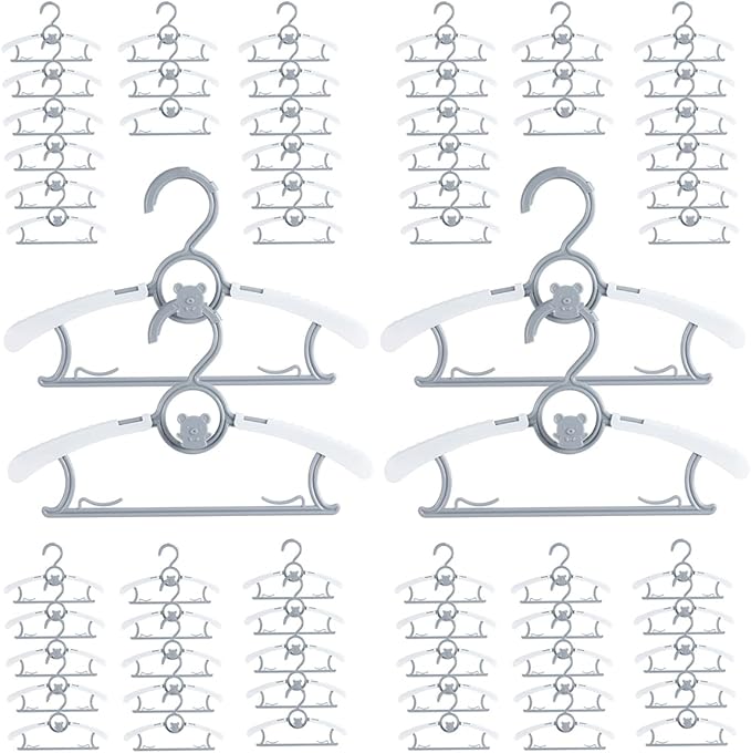 Baby Hangers for Nursery Closet 60 Pack Plastic Kids Clothes Hanger Space Saving Non Slip Extendable Toddler 11-14” Adjustable Hangers Heavy Duty Clothing Infant Hanger Bulk, Grey