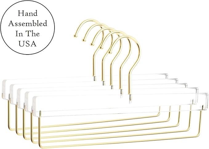 HomeCube USA Clear Acrylic Clothes Hanger with Gold Hooks & Bar – Heavy Duty Organizer for Pants, Slacks & More – Elegant Lucite Design for Closet, Boutique, Home & Retail Display