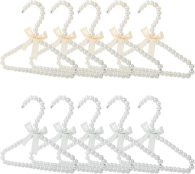 Pearl Hangers for Pet Clothes, Mini Clothing Hangers with Exquisite Design, Organize Your Wardrobe, Reliable Material, Wide Usage for Infant Baby Girls Boys Toddlers Dogs Cats (10PCS-White)