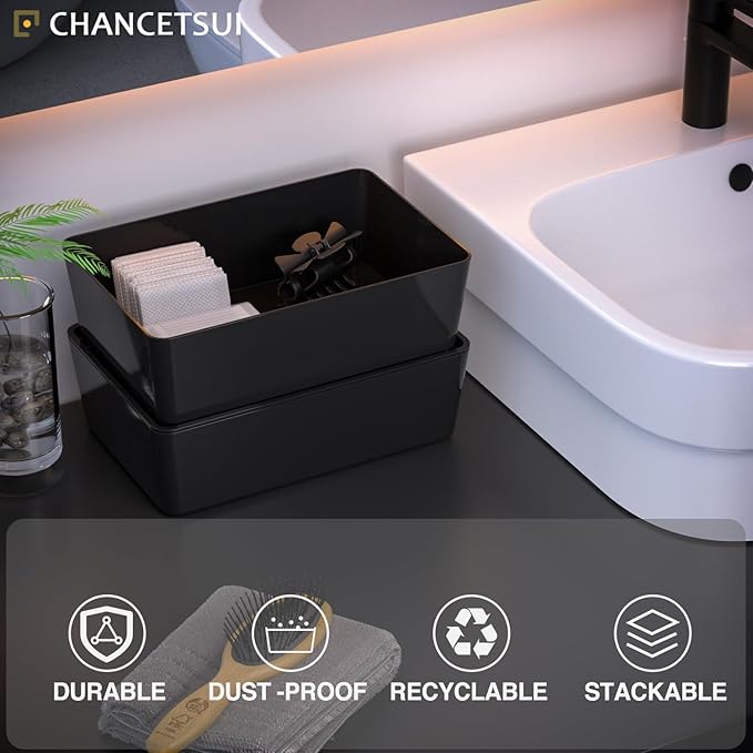 CHANCETSUI Storage Bins With Lids Plastic Containers: Multipurpose Stackable Storage Container Bins With Lid For Home And Office Organization, Small Storage Bin, 2 Pcs 7x10 Black container