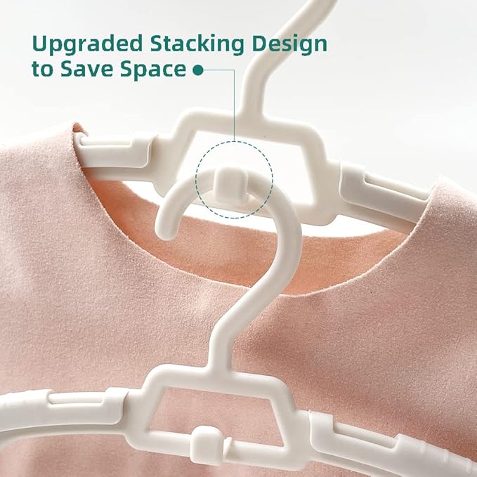 24 Pack Adjustable Baby Clothes Hangers for Closet, Sturdy Heavy Plastic Onesie Organizer for Infant Newborn Toddler, Expandable & Stackable Kids Children’s Outfit Hangers, 11”-14”, White