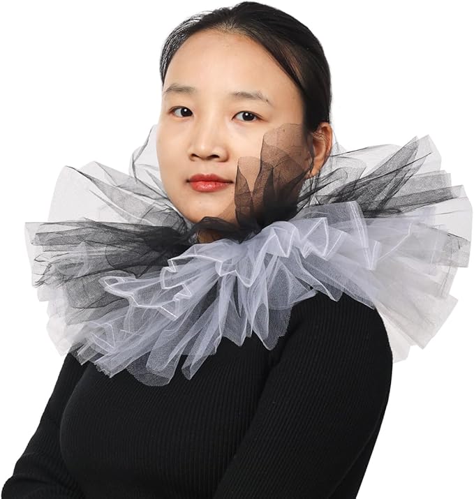 BLESSUME Victorian Retro Mesh Neck Ruff Ruffle Collar Layered Clown Neck Collar