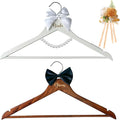 2 Pack Wedding Hangers Gifts Accessories, Groom Bride Hanger for Wedding Dress or Suit, Bridal Hanger with Bow Tie & Exquisite Wrist Flower and Pearl for Bridal Party