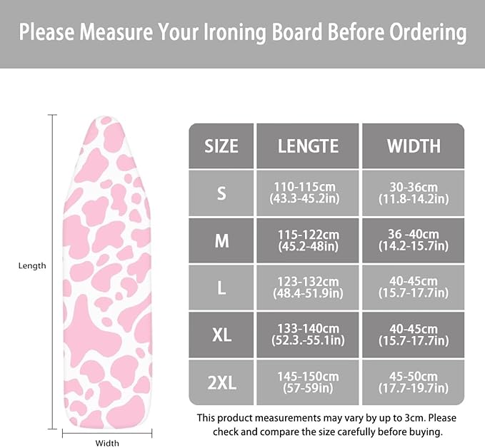 Ironing Board Cover,Ironing Mat,Iron Board Cover,Cow Ironing Board Cover,Pink Ironing Board,Pink Cow Print Small