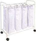 Household Essentials Rolling Laundry Sorter, 4 Bag Laundry Sorter Cart with Washable and Removable Bags, White