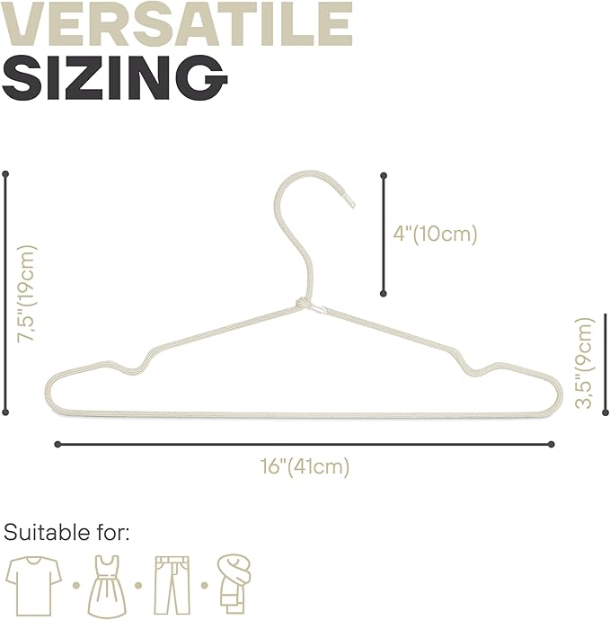 10-Pack of Fabric-Wrapped Metal Hangers Features a Strong Metal Frame, Soft Fabric Coating, Non-Slip Design, preventing Damage, and Providing Secure, Space-Saving Garment Storage. (Ivory)