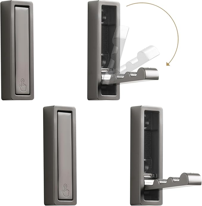 Folding Wall Hook, 4Pcs Foldable Coat Hooks Mounted, Heavy Duty Zinc Alloy No Rust Fold Up Hooks for Hanging Coat, Towel, Key, Hat, Bag, Jacket, Backpack (Gray)