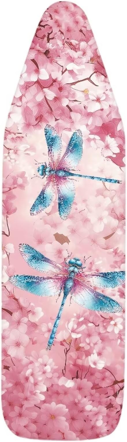 Dragonfly Flower Iron Board Cover with Padding Stantard Size 15x54 inch Ironing Board Cover Hook and Loop Fasteners Pressing Cloth for Ironing
