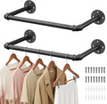 21" Industrial Pipe Clothing Rack,2pcs Black Heavy Duty Wall Mounted Clothe Racks,Multi Functional Clothes Hanger, Laundry Room, Closet Storage,Retail Display of Wardrobe
