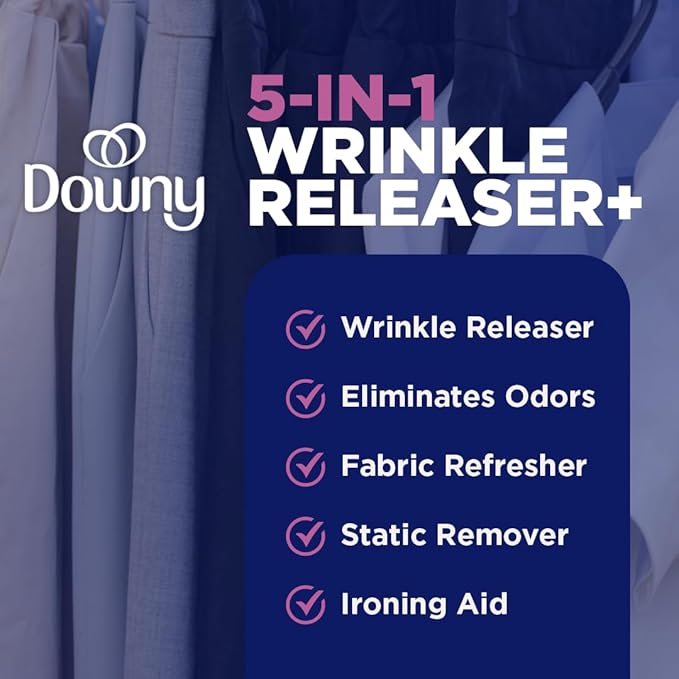 Downy Wrinkle Releaser Spray,All In One Wrinkle Release Spray,Odor Eliminator,Static Remover,Fabric Refresher & Ironing Aid for Clothes,33.8 Fl Oz,Light Fresh Scent,(Pack of 4)