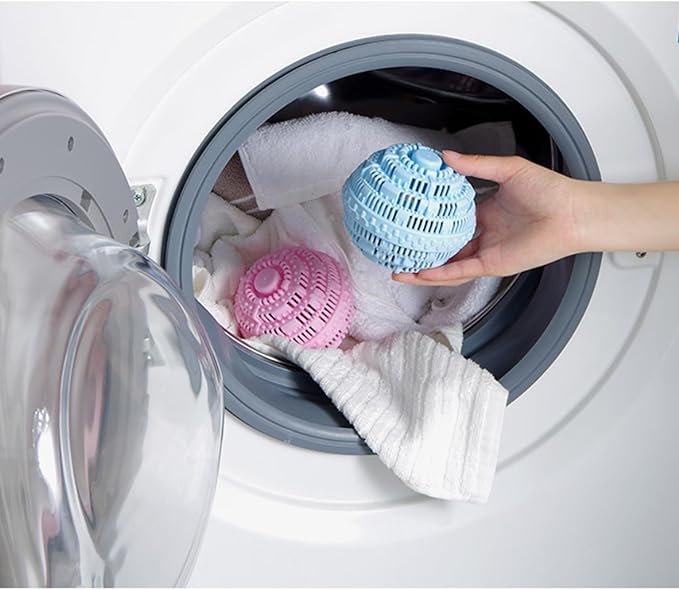 Laundry Balls Set, Eco-Friendly Super Washing Machine Laundry Ball, All Natural Washer Ball Laundry Detergent Alternative, Household Can Be Reused 2000 Washings(2pcs Balls, Pink,Blue)