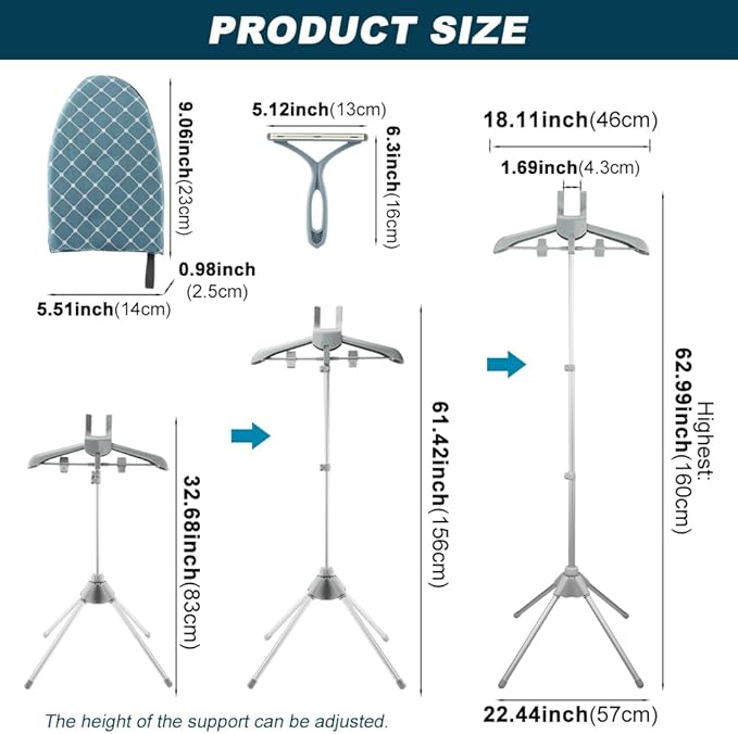 Garment Steamer Hanger, Steamer Stand with Ironing Glove & Lint Remover, Adjustable Handheld Clothes Steamers Rack for Home