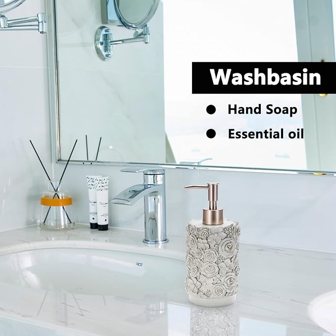 Easy Tang Resin Hand Soap Dispenser for Bathroom Kitchen 14 OZ - Refillable Wash Hand Liquid, Dish Detergent, Shampoo Lotion Bottle with Sliver Brushed Pump (Grey)