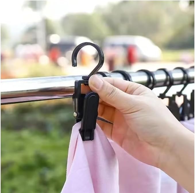 10 PCS Laundry Hooks with Clips，Clothes pins，360° Rotating Hook Clips, Hangers Clip Socks Curtain Towels Bathroom Closet Kitchen Office (biack)