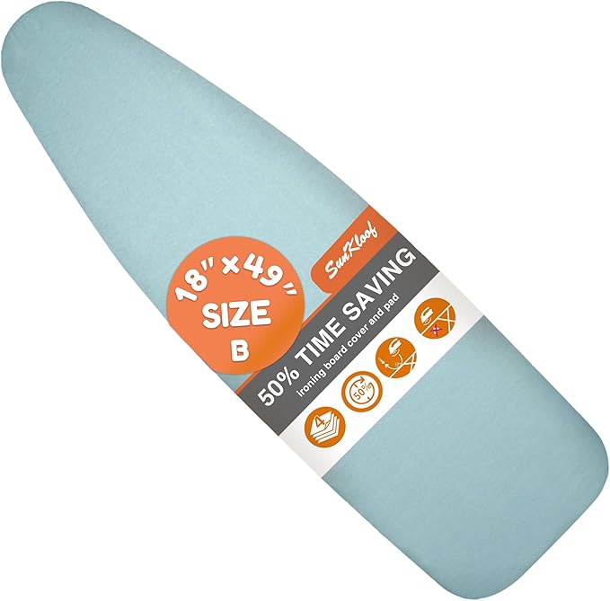 Ironing Board Cover and Pad 18x49， Extra Wide Thick Iron Padding, Scorch and Stain Resistant Ironing Board Cover, 6mm Thick Padding with Fasteners Heavy Duty Elastic Edge, Heatproof