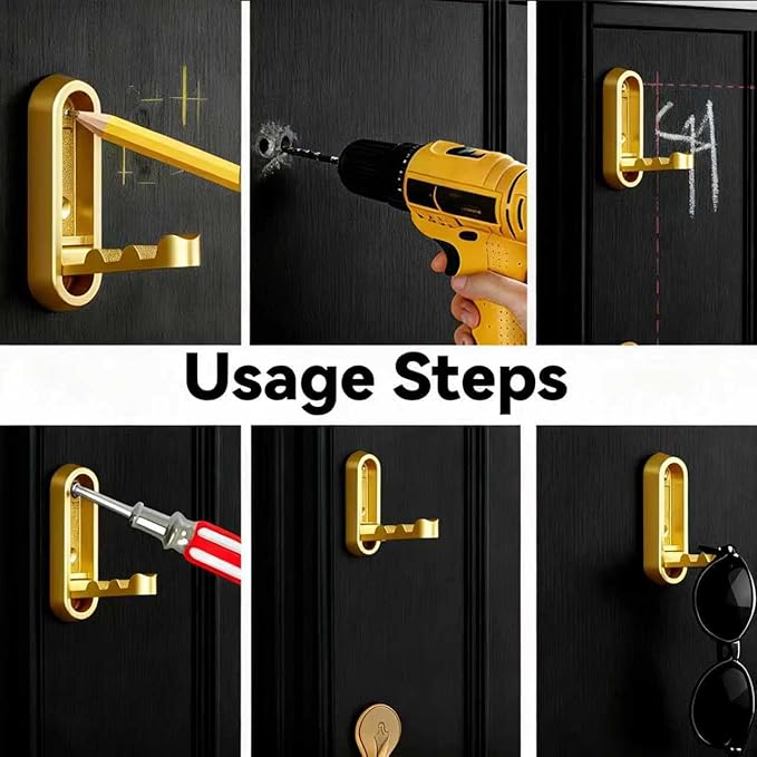 4PCS Folding Coat Hooks,Gold Wall Hooks for Hanging – 4 Folding Coat Hooks, Flip Down Heavy Duty Hooks Robe Hook Wall Mounted for Clothes, Towels, Hats & More
