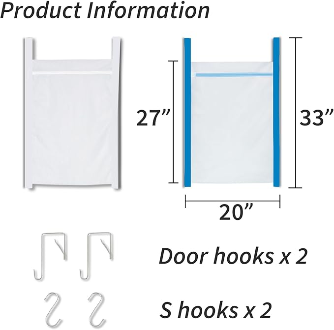 Over Door Large Mesh Laundry Hamper Bag, 2 Pcs Washable Laundry Basket for Bedroom/Dorm/Bathroom